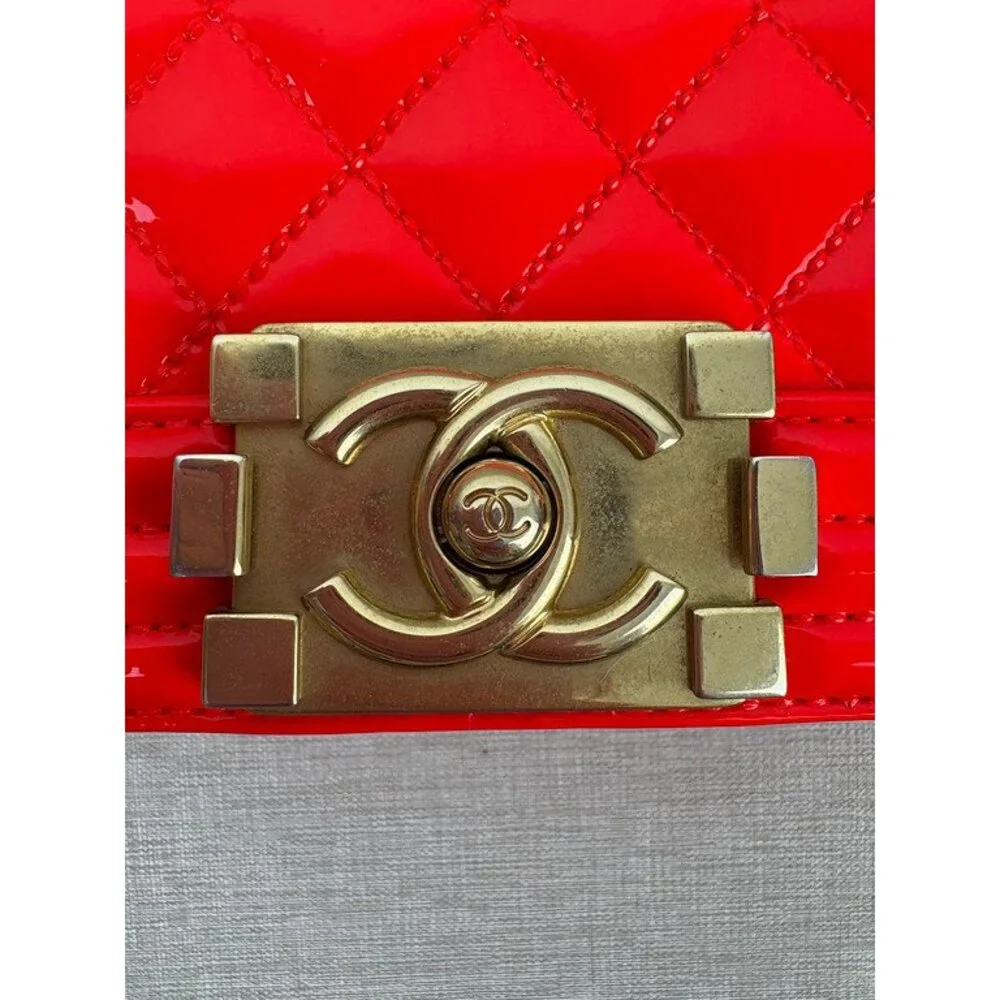 CHANEL Bright Red Patent Le Boy Flap Bag Small GHW